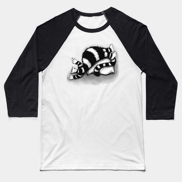 Weird Cat Sleeping On Fat Pillow Baseball T-Shirt by Boriana Giormova